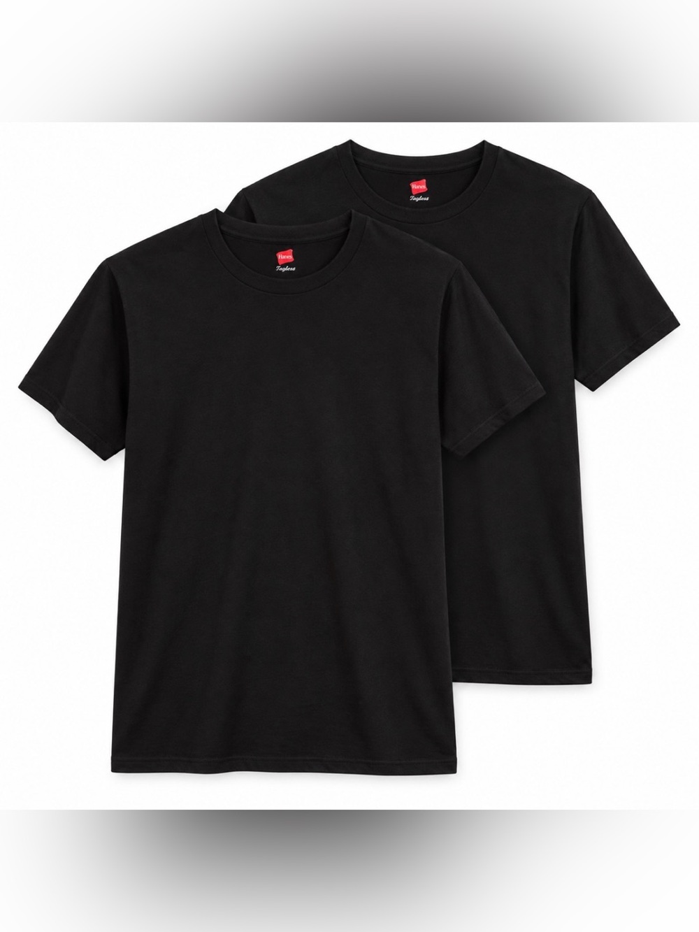 Lot of 2 Hanes Tagless Black T Shirts Men’s Large 100% Cotton Crew Neck